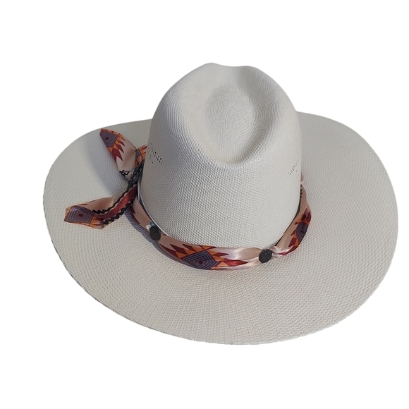 Stone Spirit Western Ivory Straw Cowgirl Hat Turquoise Concho Size M main image 10